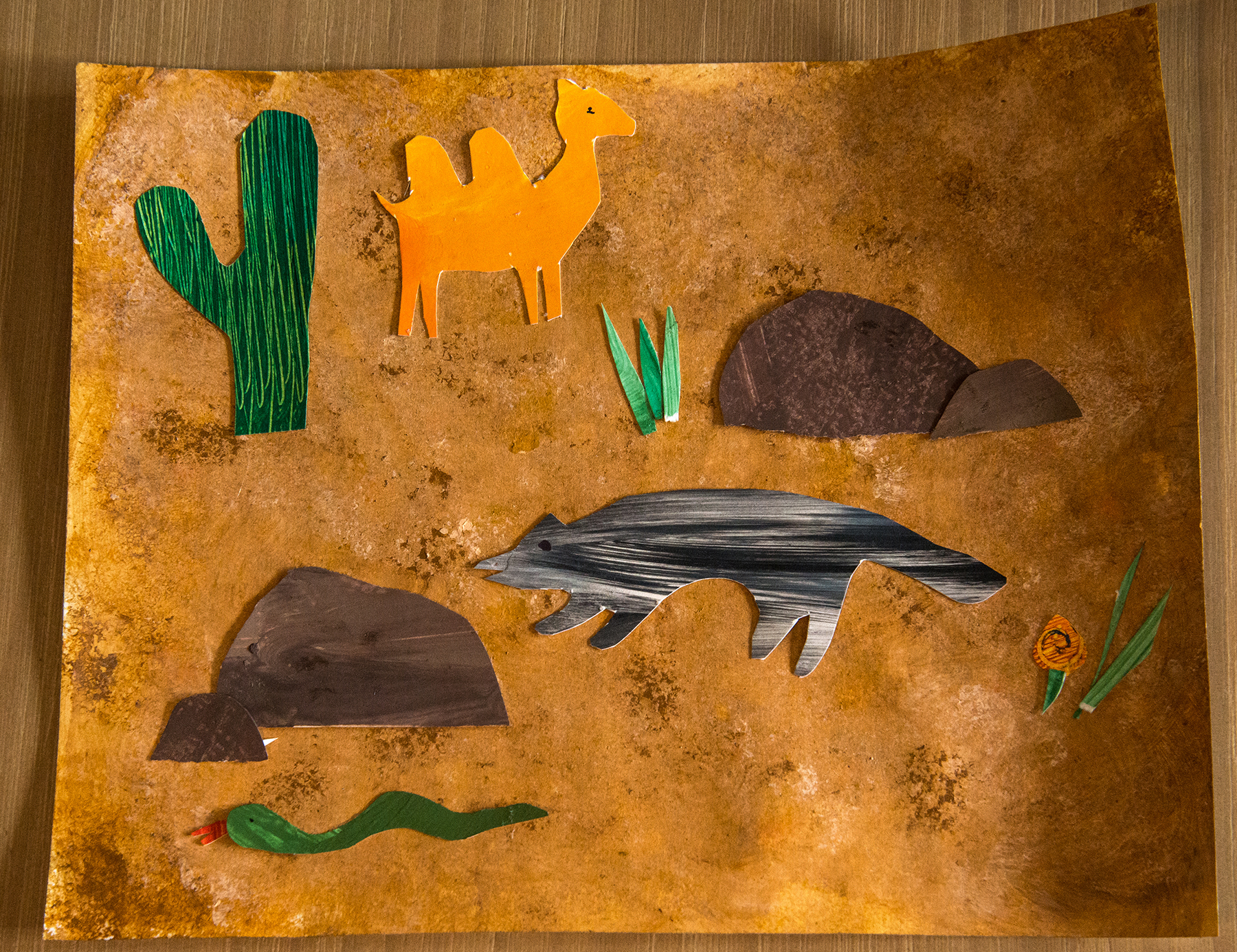 Kindergarten art - Eric Carle-style ecosystem collage