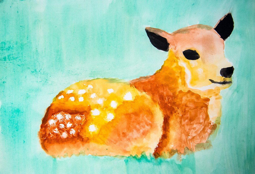 4th grade - Impressionist- (and subjective-) style animal painting representing a spotted doe