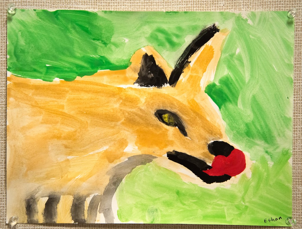 4th grade - Impressionist- (and subjective-) style animal painting representing a fox sticking its tongue out