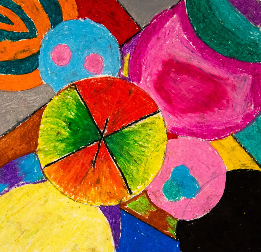 4th grade art - An Orphism-inspired oil pastel illustration