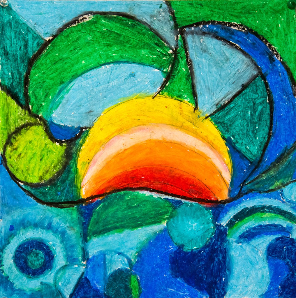 4th grade art - An Orphism-inspired oil pastel illustration