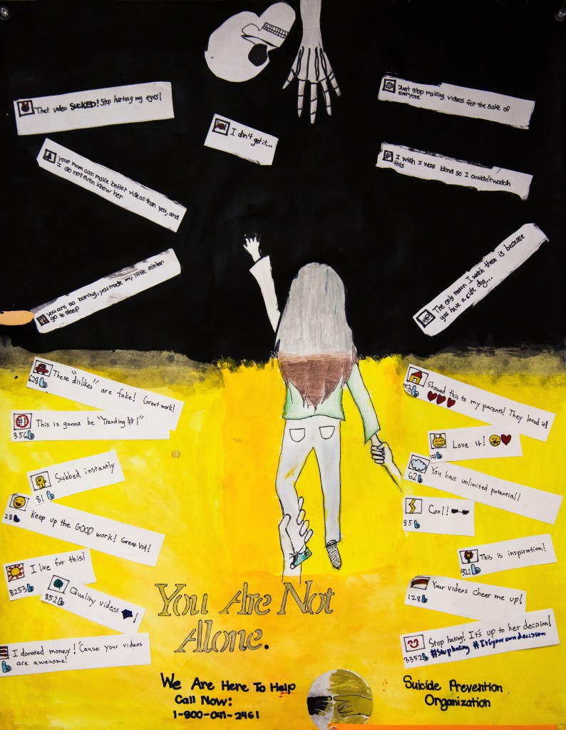 6th grade art lesson - Nonprofit organization advertisement for preventing suicide