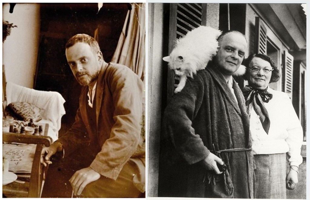 Two photographs pf Paul Klee with his pet cats