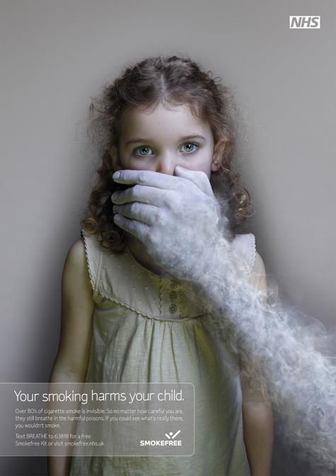 Ad campaign by SmokeFree with clear, effective imagery and simple copy