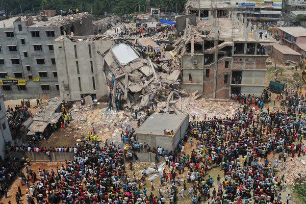 The Rana Plaza Building in Dhaka, Bangladesh killed over 1,100 people in 2013. Workers said that they told factory bosses that the building was unstable the day before, but were still forced to go to work the next day. 