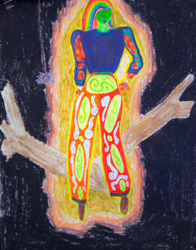 7th grade art - This student opted for the extra challenge of drawing the figure himself, rather than using a template