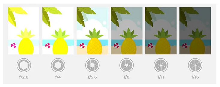 A graphic of aperture openings and their effect on exposure
