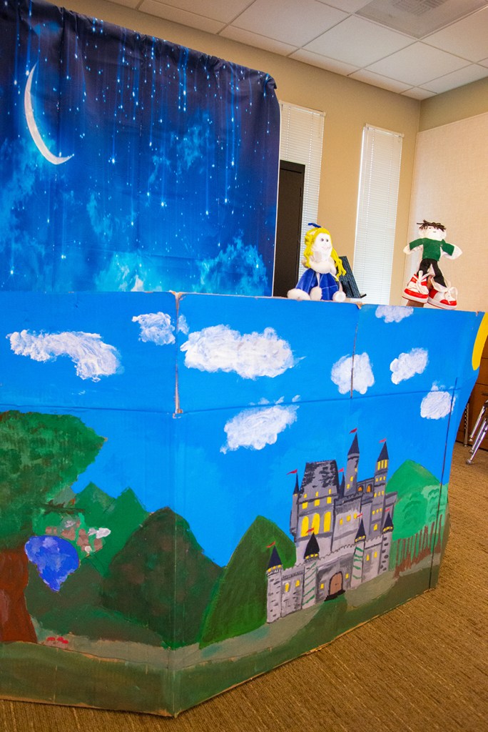 Here is one view of the completed set for the student puppet show.