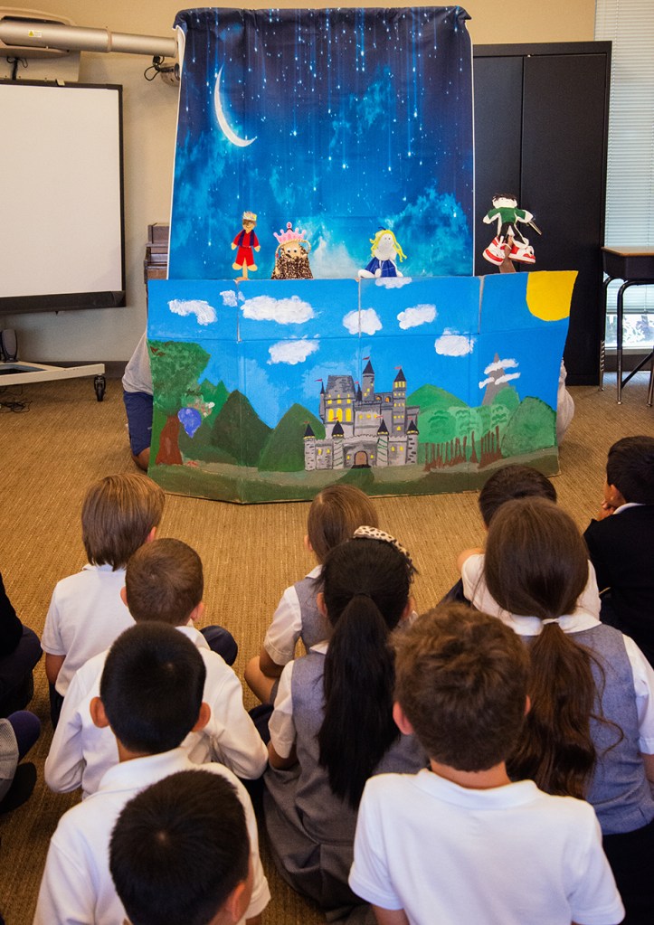 This is a view from the audience of the puppet show set.