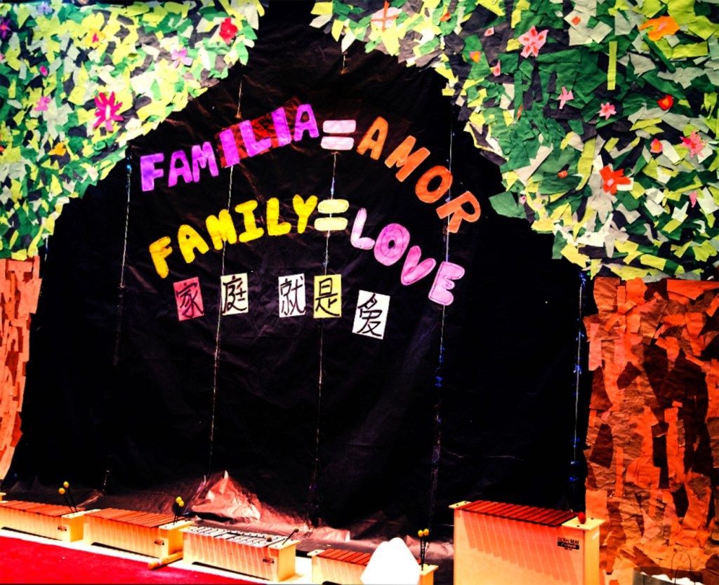 This was the backdrop for another performance, made collectively out of torn-paper collage