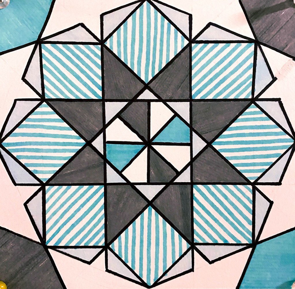 Examples of 6th grade students' Arabic geometric "tiles" made by using mathematical steps as given in Eric Bourg's book "Islamic Geometric Patterns"