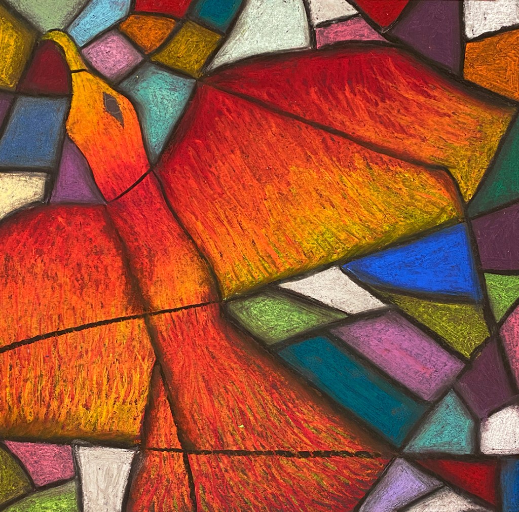 5th grade student's Franz Marc-inspired animal composition. This student used layering much in the same way Franz Marc does in Foxes. 