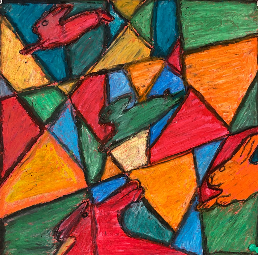 5th grade student's Franz Marc-inspired animal composition. Great use of movement and texture here.