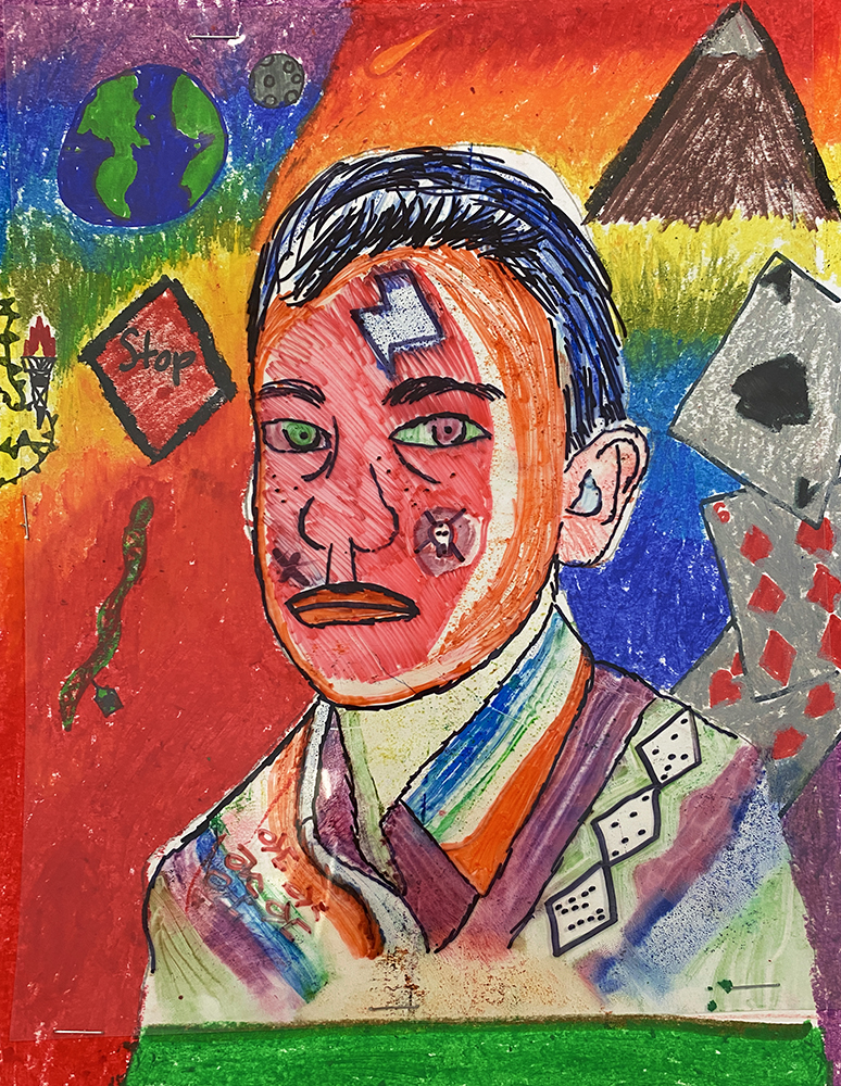George Littlechild-inspired self-portrait by a 6th grade student. 
