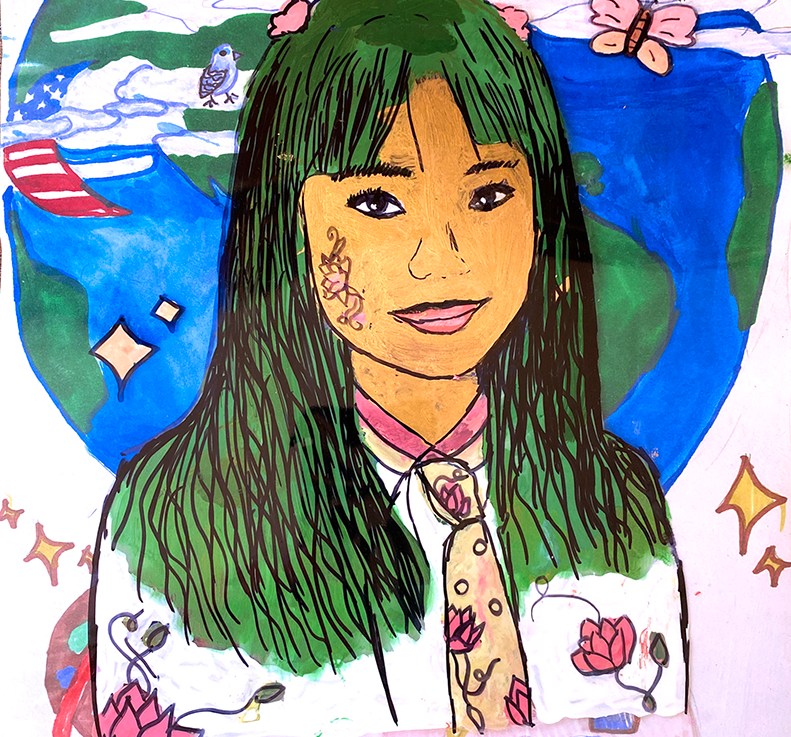 6th Grade – Self-Portrait inspired by the art of George&nbsp;Littlechild