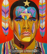 Vibrant and colorful self-portrait by the artist George Littlechild.