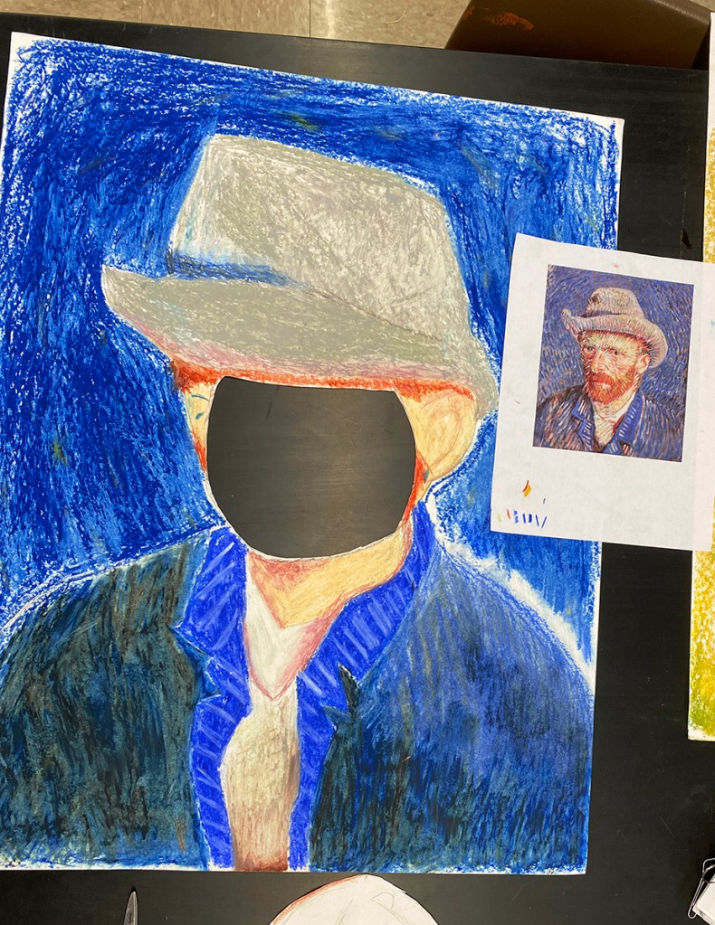 A student's work-in-progress of one of Vincent van Gogh's self-portraits