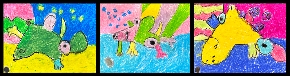Kindergarten students' "Lump", drawn in oil pastel expressing multiple perspectives
