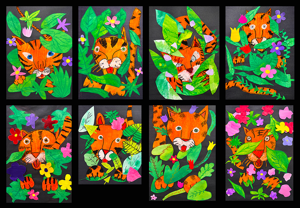 3rd Grade – Tigers in the Jungle, inspired by Henri&nbsp;Rousseau