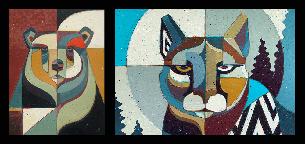 Two of Abel's beautiful paintings: 'Ursus' and 'Lion of the Mountain'--prints available on his website (see link in text) ©Erik Abel